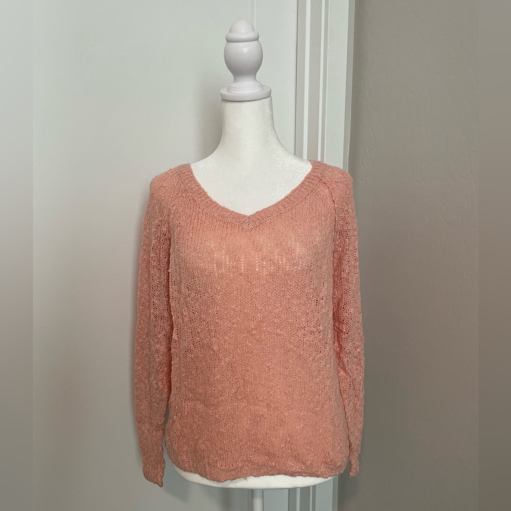 Knitted V-Neck Sweater Nordstrom in Peach/Coral